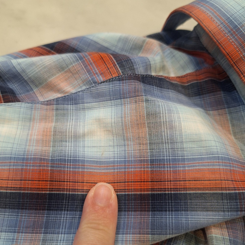 Ariat‎ Buttondown Shirt Mens Lg Blue Orange Plaid Wrinkle Free Western Flip Cuff - Picture 5 of 9